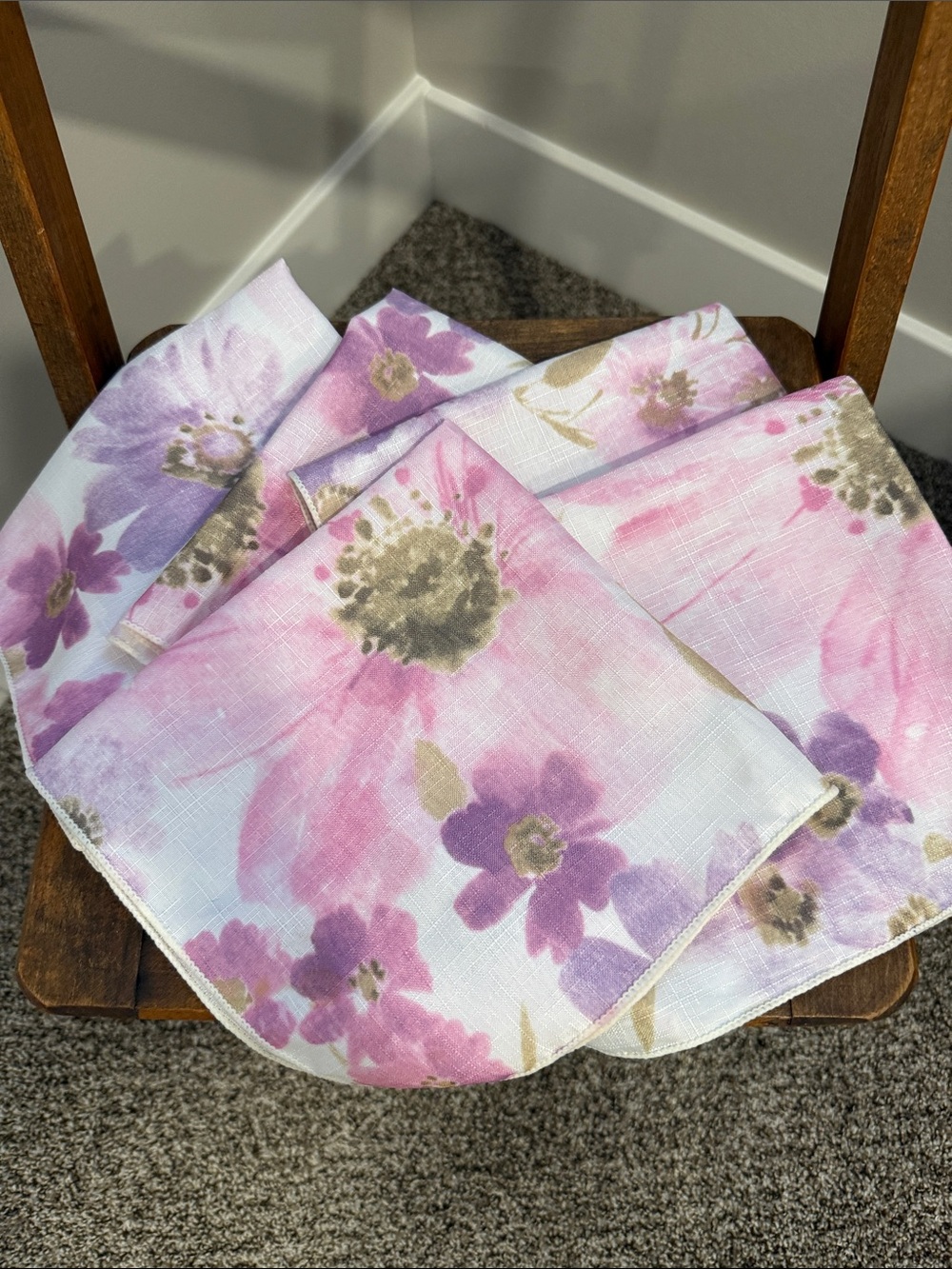 Vintage Floral Napkins Set of 5 Pink Lavender Purple Pastel Cottagecore